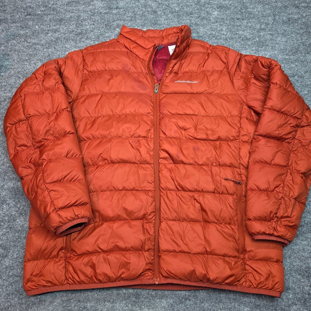 Eddie Bauer Mens EB650 Down Puffer Jacket Burnt Orange XL Full Zip Quilted Coat